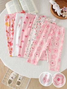 5 quần legging bé gái nhiều màu, mềm thoải mái, họa tiết in, mỏng, cho mùa xuân thu - Nhiều màu - Xem 1