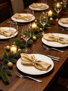 1/2/6pcs Christmas Gold Snowflake Napkin Rings, Metal Hollow Snowflake Napkin Holders, Christmas Table Decor, Suitable For Wedding Dinner, Holiday Restaurant Table Setting, Reusable Holiday Napkin Rings, Home Table Decor Accessories - Gold - View 12