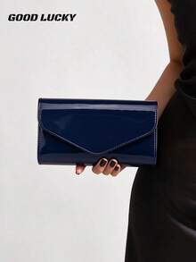 Women's Handbag With Detachable Chain Shoulder Strap, PU Mirror Finish Solid Color Evening One Shoulder Crossbody Bag, Suitable For Weddings, Dates, Birthday Parties, Graduation Proms, Banquets And Other Formal Events. GOOD LUCKY BAG - Navy Blue - View 1