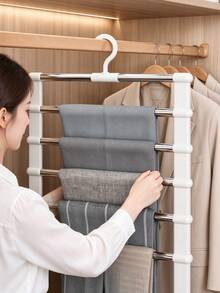 1pc Multi-Layer Folding Pants Rack, Hanging Tiered Pants Organizer, Foldable Space-Saving, Closet Hanging Rack For Trousers, Jeans, Scarves, Wardrobe Clothes Organizer, Minimalist Home Closet Storage Accessory, Multi-Function Clothes Hanging Shelf, Closet Organizer, Wardrobe Organizer, Clothes Storage, Christmas, Christmas Gift - Multicolor - View 3