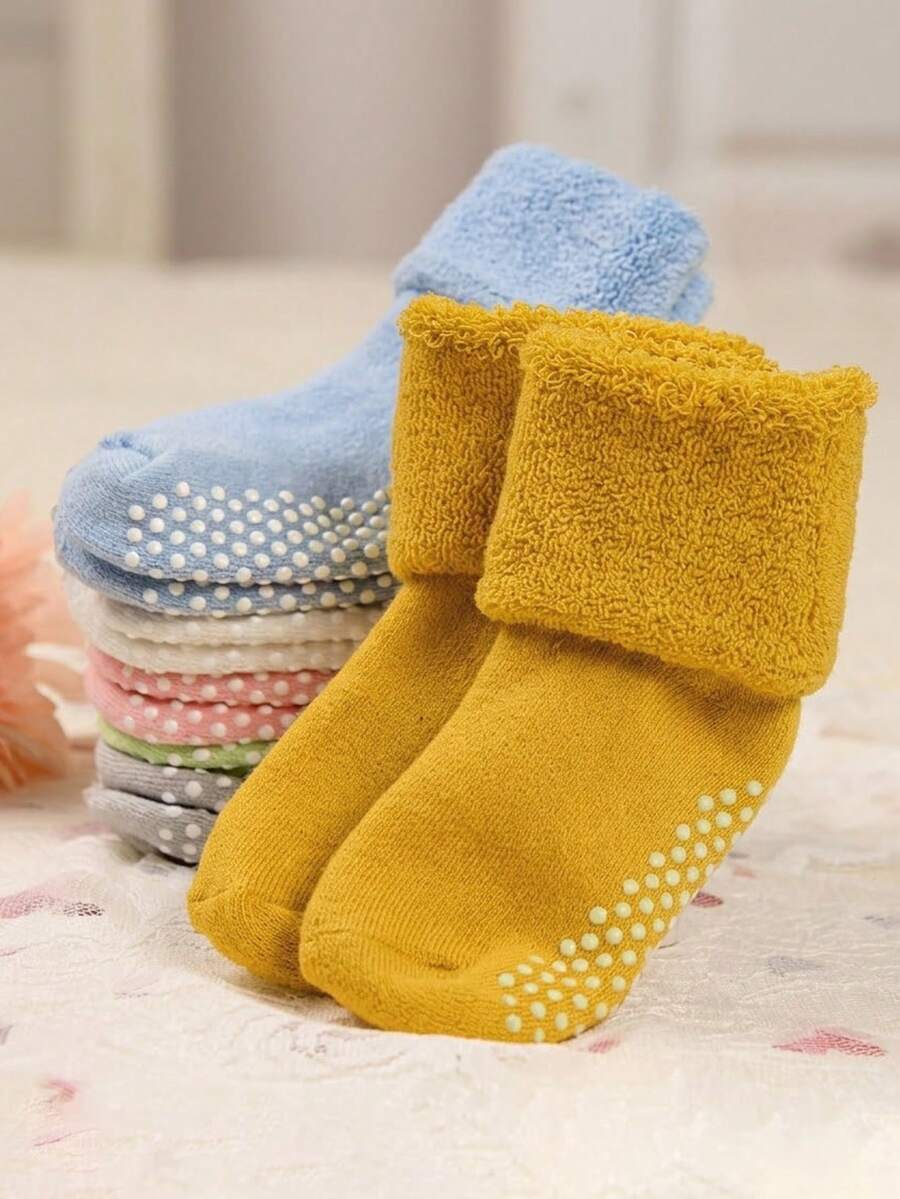 6 Pairs Baby/Toddler/Kids Anti-Slip Thick Warm Socks, Unisex, Suitable For Winter - Multicolor - View 1