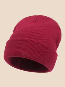 1pc Unisex Outdoor Warm Solid Color Beanie Hat, Suitable For Daily Wear - Red - View 4
