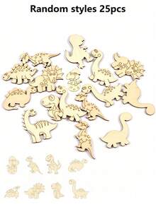 25/50pcs DIY Wooden Cartoon Dinosaur Craft Kit - Unfinished Hollow Cutout Painting & Decoration, Perfect For Home, Wedding, Party And Birthday Use, Random Style & Color - Multicolor - View 9