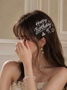 1pc Birthday Theme Rhinestone Face Sticker, English Happy Birthday Bow Heart Star Rhinestone Pattern, Self-Adhesive Glue-Free Design, Theme Party Banquet Photography Girl Style Face Makeup Decoration Sticker - Multicolor - View 4