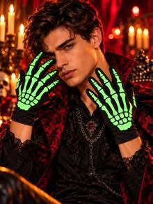 1 Pair Halloween Skeleton Gloves, Black Party Costume Gloves, Suitable For Halloween And Cosplay - New Arrival - View 13