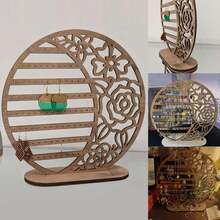 Wooden Crescent Moon Earring Holder, Hollow Carved Jewelry Display Stand, Desktop Earring Storage Ornament - Multicolor - View 4