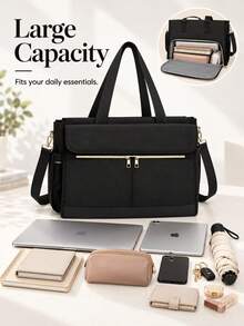 Women's Lunch Bag With 15.6 Inch Laptop Compartment, Insulated Tote Bag, Waterproof Work Tote Bag With 40oz Side Pocket - Black - View 1