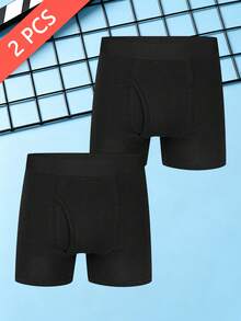 2pcs 95% Cotton Men's Boxer Briefs, Simple Basic Daily Men's Underwear - Black - View 1