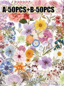 50/100PCS Dried Flower Collection PET Stickers, Decorative Decals For Laptops, Phones, Water Bottles, Helmets, Luggage, Diaries, Scrapbooks And Journals - Flowers - View 10