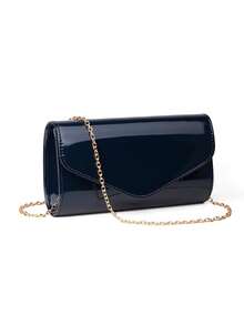 Women's Handbag With Detachable Chain Shoulder Strap, PU Mirror Finish Solid Color Evening One Shoulder Crossbody Bag, Suitable For Weddings, Dates, Birthday Parties, Graduation Proms, Banquets And Other Formal Events. GOOD LUCKY BAG - Navy Blue - View 5