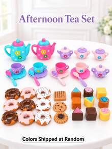 Christmas Afternoon Tea Party Set, 24pcs Girls Pretend Play Tea Set, Donut Cake, Children's Kitchen Toy Set, Party Dress-Up Toys - Afternoon Tea Set - View 13
