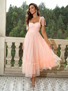 Joyfunear Women's Solid Color Mesh Spaghetti Strap Playful Dress Elegant Summer - Baby Pink - View 7