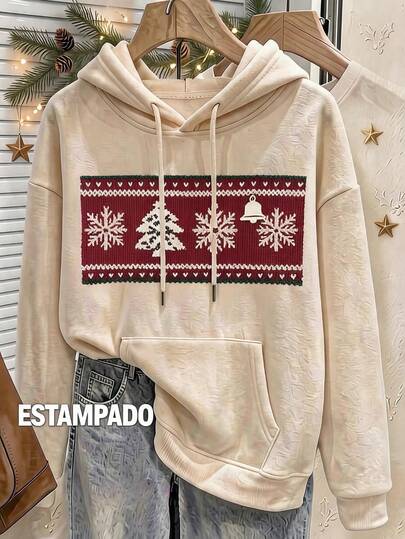 Sudadera dama capucha mujer bolsillos funcionales estampado navidad estilo ideal casual ultra cómodo ligero transpirable espectacular moda frio