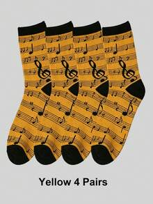 1/4/8 Pairs Men's Novelty Musical Note Pattern Crew Socks,Soft Breathable Funny Music Themed Dress Socks,For Daily Casual Wear & Holiday Presents - Multicolor - View 13
