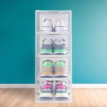 ColorBaby AKTIVE Clear Plastic Shoe Boxes (Pack Of 6) - Stackable And Anti-Tip Shoe Organizer, Modular Shoe Rack With Front Drop-Down Opening For Wardrobe, Up To EU Size 44, 23x33.5x14.5 Cm - View 7