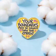Yellow Heart Enamel Pin, "Your Boundaries Must Be Stronger Than Your Empathy" Quote Brooch, Inspirational Badge For Backpack Jacket Hat, Lovely Gift - Multicolor - View 4