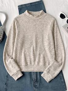 1pc Girls New Mixed Yarn Knit Long Sleeve Base Layer Top, Soft Cute Casual Daily Commute Versatile Knit Children's Blouse - Camel - View 3
