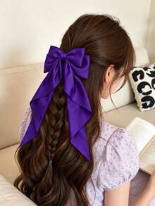1pc Large Elegant Long Tail Bow Hair Clip, Girls & Teens Daily Wear Hair Accessory - Purple - View 2
