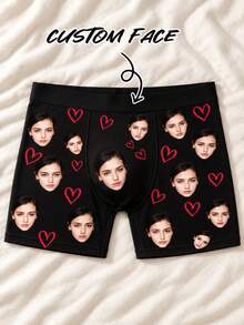 1pc Customized Photo Men's Boxer Briefs, Personalized Wife Face Photo Heart Print, Humorous Creative Gift, Birthday Gift For Husband/Boyfriend - Multicolor - View 8