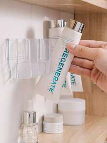 1/2/4pcs No-Drill Wall-Mounted Toothpaste & Skincare Storage Rack, Multi-Compartment Classification, Tube Storage, Suitable For Bathroom & Vanity, Space-Saving, Easy Access, Say Goodbye To Countertop Clutter, No-Drill Wall-Mounted Tube Organizer, Transparent Plastic Toothpaste & Skincare Tube Holder, Bathroom & Vanity Storage Rack - Clear - View 7