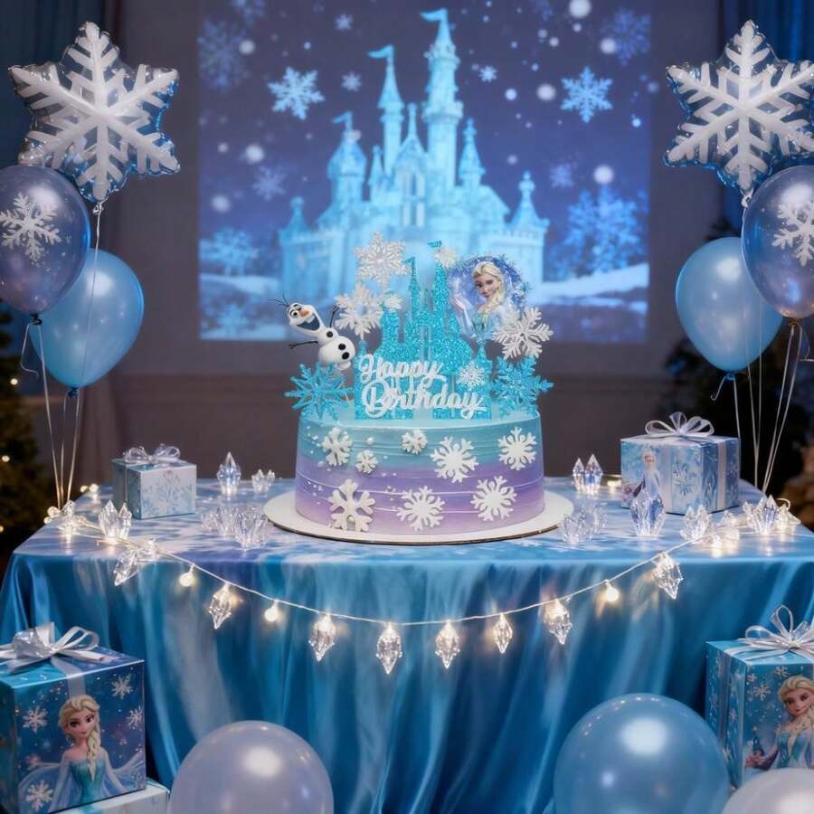 Cake Decoration Topper Anna And Ice Castle Snowflake Happy Birthday ...
