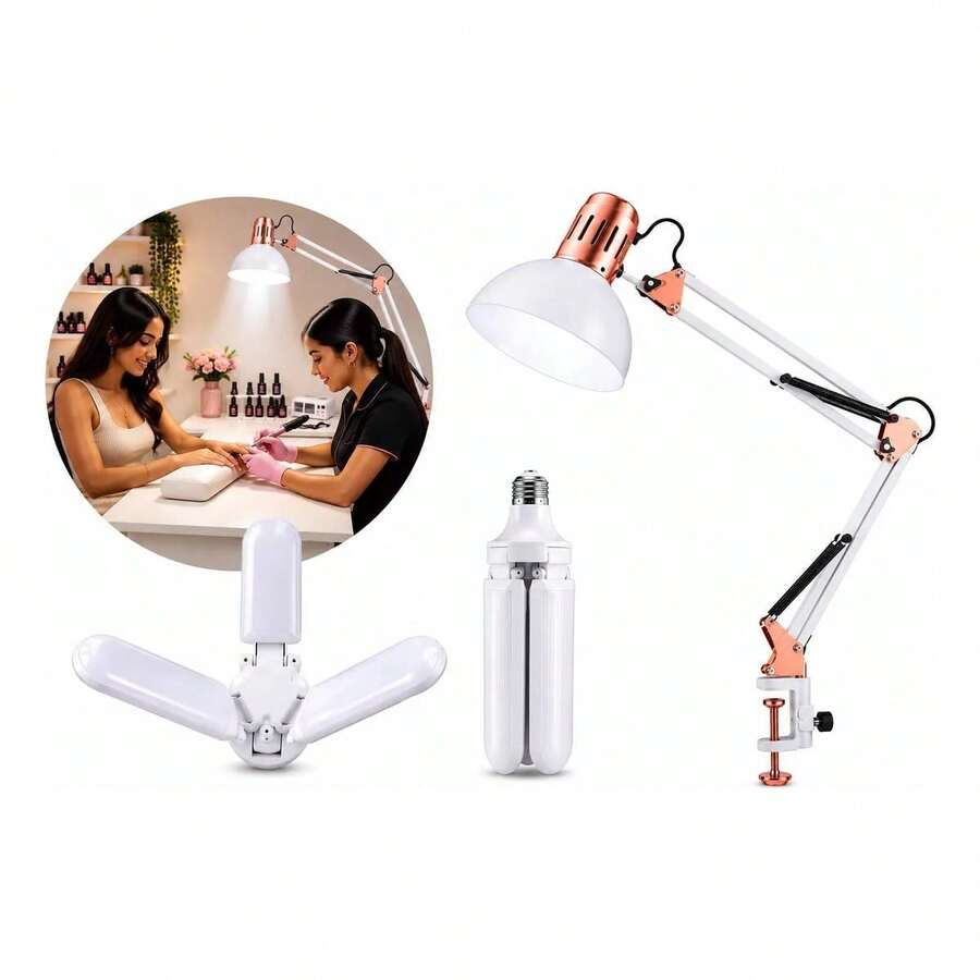 Luminária de Mesa Articulável Branca com Lâmpada Pétala LED 45W Bivolt para Unhas Nail Designer Cílios Sobrancelha Maquiagem - Branco - Visão 1