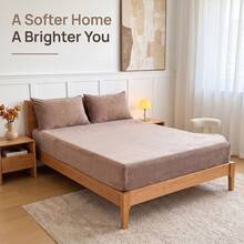 3-Piece Velvet Fitted Sheet Set, Warm And Soft, Solid Color Flannel Fabric, Suitable For King, Queen, Full And Twin Size Beds. Luxurious Ultra-Soft Comfortable Fitted Sheet, 11.8 Inch Deep Pocket Design, Suitable For Autumn, Winter And Spring. Includes Pillowcases, Dust-Proof And Anti-Slip, Machine Washable, Ideal Gift Choice For Bedding. Suitable For Twin, Full, King And Queen Size Beds. Mattress Cover Is Machine Washable. - Brown - View 4