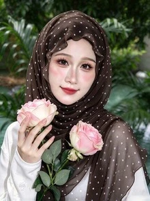 1件波點捲曲希賈布優雅克ريب圍巾頭巾，祈禱頭巾，舒適長袍，多功能髮飾 - 彩色 - 查看 14
