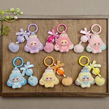 5/3/1pc Cute Flocked Dessert Cartoon Doll Keychain Soft Velvet Bag Charm Bow Pom Pendant Backpack Purse Car Key Decor Lovely Gift For Women Girls - Multicolor - View 3