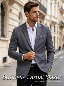 Chaqueta de traje de manga larga con botones para hombre, atuendo formal adecuado para bodas, fiestas y oficina - Gris - Ver 1
