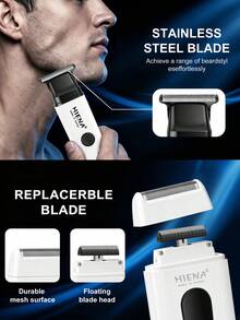 HIENA 男士家用理髮器與刮鬍機電動套組，適用於造型、剪髮、面部刮鬍，USB 快充，5 種顏色可選，附 4 個限位梳，初學者易上手，居家禮物、節日禮物、朋友禮物（買 2 件理髮器套組贈 1 把手動刮鬍刀） - 白色 - 查看 6