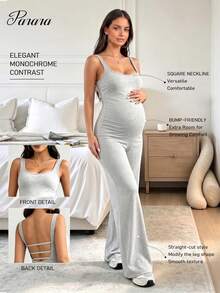 Parara Maternity Jumpsuit Backless High Stretch Jumpsuit, Comfortable And Fashionable Maternity Jumpsuit Summer - Grey - View 1
