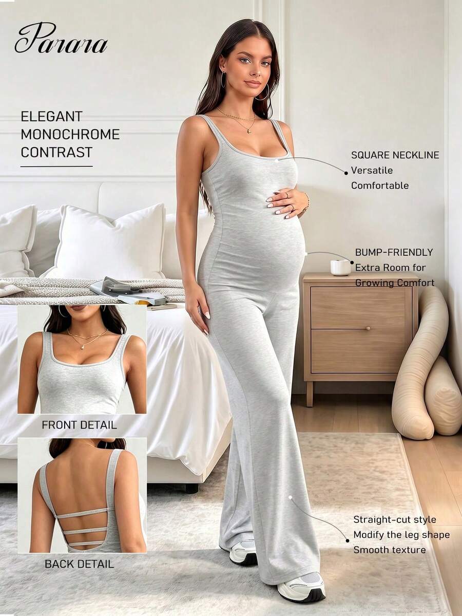 Parara Maternity Jumpsuit Backless High Stretch Jumpsuit, Comfortable And Fashionable Maternity Jumpsuit Summer - Grey - View 1