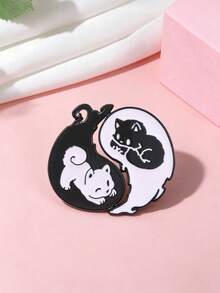 Yin Yang Black White Cat Matching Enamel Pins, Cute Pair Kitten Split Brooch, Unique Decorative Badge For Backpack Clothing - Multicolor - View 2