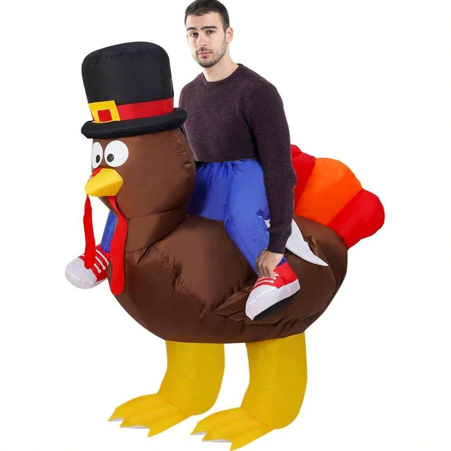 Unisex Snotty Turkey Inflatable Costume, Perfect For Festive Celebrations, Family Parties, Halloween Carnivals, And Christmas. - Coffee Brown - View 1
