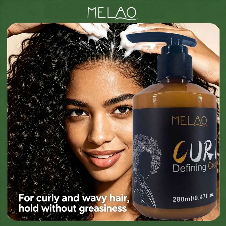 MELAO Natural Curl Defining Cream - Lightweight Moisturizing Curl Cream, Creates Defined Curls, Smooths Frizz, Soft Hold - 280ml/9.47 Fl Oz - Brown - View 1