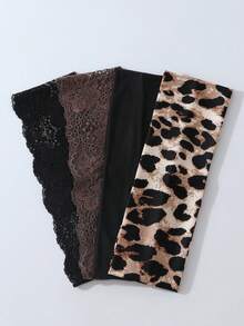 4pcs/Set Fashion Women Leopard Print Lace Pattern Soft Non-Slip Headbands, Elastic Yoga Sports Hair Accessories, Versatile For Daily Wear And Multiple Occasions - Multicolor - View 3
