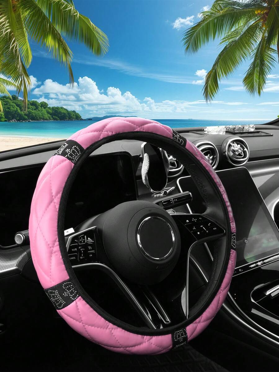 PU Leather Bubble Crown Rhinestone, Bling Bling Artificial Diamond Car Steering Wheel Cover, Car Interior Protection Cover, Car Steering Wheel Protection Accessory - Multicolor - View 1