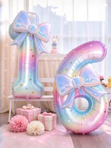 2Pcs 40-Inch Starry Pink Gradient Number Foil Balloon – Bow Accent Mylar Digit Balloon 0-9 For Christmas Home Decor,Baby Shower Decoration,Friendsgiving Party Supplies, Birthday Anniversary Graduation Party Decor, Photo Backdrop Supplies - Starry Sky - View 8
