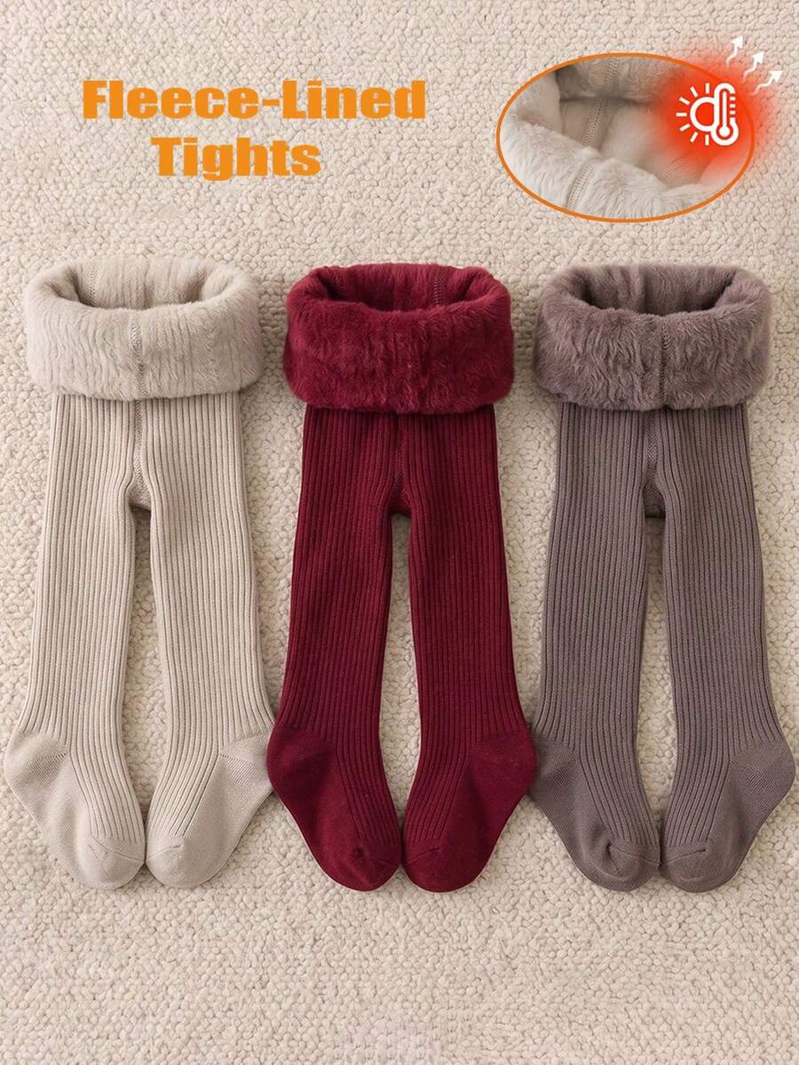 [Autumn/Winter] 3/1 Pair Girls' Warm Lined Leggings, Classic Solid ...