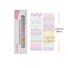 20 Rolls Washi Tape Set, Dawn Flowers Picked At Dusk, Floral Plaid Slim Decorative Masking Tape For Journal Scrapbook DIY Craft - Multicolor - View 11