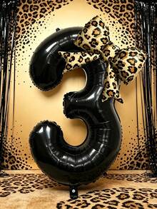 32 Inch Black Number Foil Balloons With Leopard Print Bow Balloons, 0-9 Mylar Number Balloon Set For Birthday Party, Wedding, Anniversary, Holiday Celebration, Backdrop Wall, Outdoor Party Decor, Photo Props - View 14
