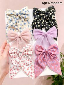 3/6pcs Sweet Floral Ribbon Bow Hair Clips Set, Vintage Back Of Head Hair Accessories - Suitable For Girls And Women, Perfect For Daily Wear, School, Vacation, Date - Multicolor - View 13