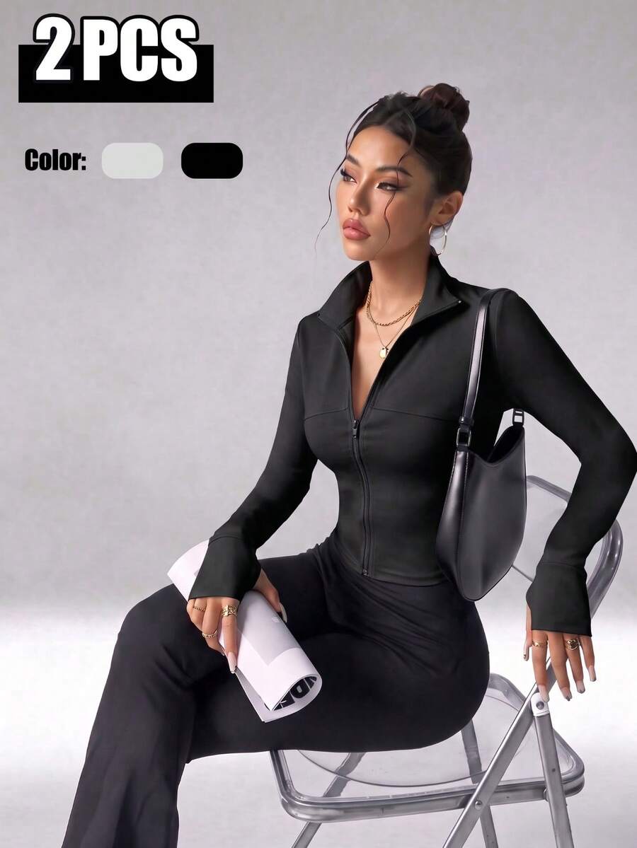 FWH #High Repurchase Rate#Slim Waist, All-Season Versatile, High Cost-Performance, Women's Long Sleeve Yoga Jacket 2-Piece Set Sports - Multicolor - View 1