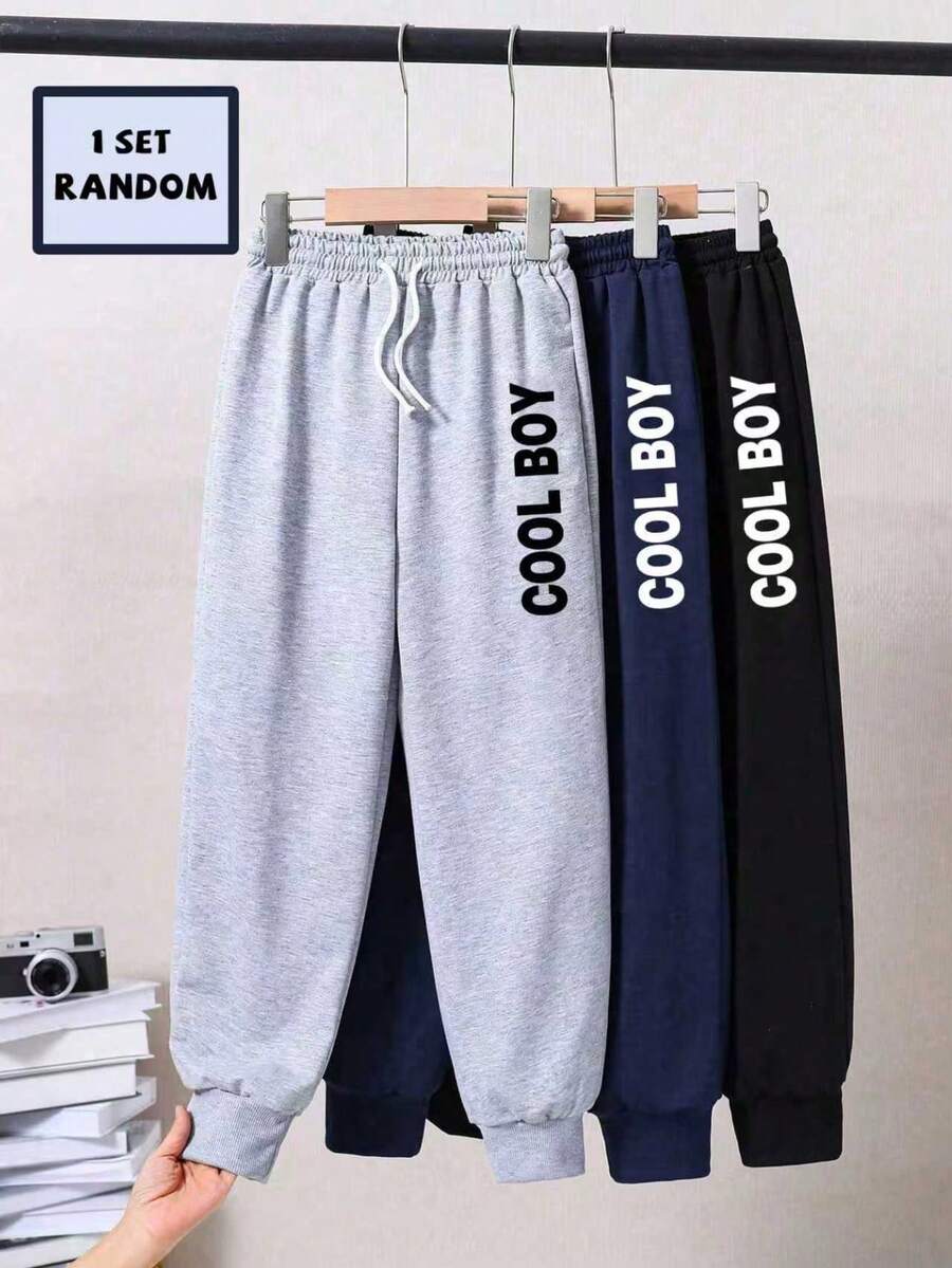 Random 3 Pieces Set, 1 Piece Tween Boy Letter Print Athletic Pants - Multicolor - View 1