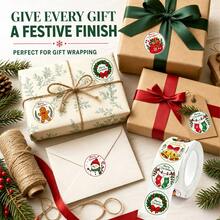 500pcs/Roll Merry Christmas Stickers Labels, 2.5cm/1inch Stickers, Envelope Seal Stickers Decor Gift Box, Self-Adhesive Stickers Gift Bag Christmas Decoration - one-size - View 4