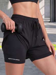 Women's 2-In-1 Fitness Sports Shorts, Quick-Dry Double Layer Design With Phone Pocket And Towel Loop, Running Training Workout Shorts - Black - View 11