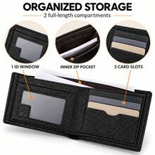 KAIDUCH Men's Vintage Crocodile Pattern Fashion Short Wallet Ultra-Thin Multi-Compartment Portable Men's Wallet Coin Purse Minimalist Card Holder Perfect Men's Gift - Black - View 2