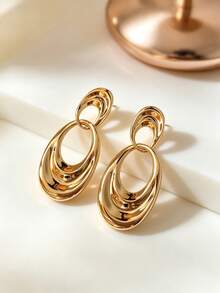 1 Pair European And American Geometric Asymmetrical Hollow Dangle Earrings For Women - Yellow Gold - View 2