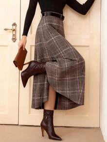 DONICY Women's Spring/Summer Clothing, Solid Color Bottoms, Plaid Wool Fabric, A-Line Skirt, Fashionable Retro Elegant British Style Multi-Color Pants - Multicolor - View 6